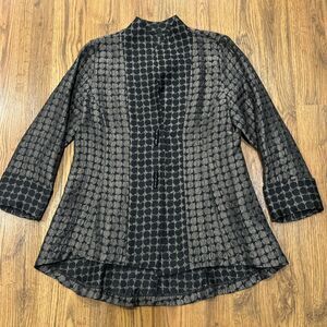 IC by Connie K Jacket Womens Small Button Front Artsy Brown Black 3/4 Sleeve USA